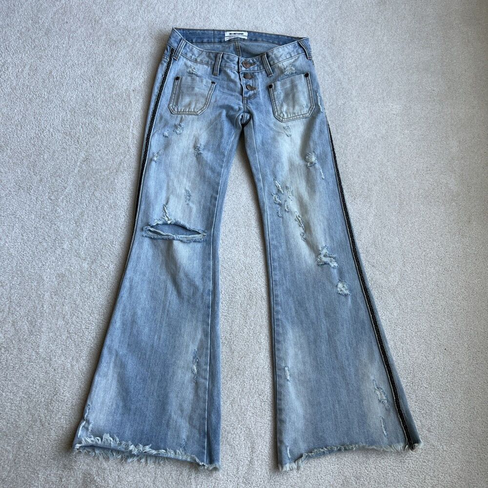 One Teaspoon Le Cats Florence Jeans Womens 27 Distressed Low Rise Flare Leg - Picture 13 of 15